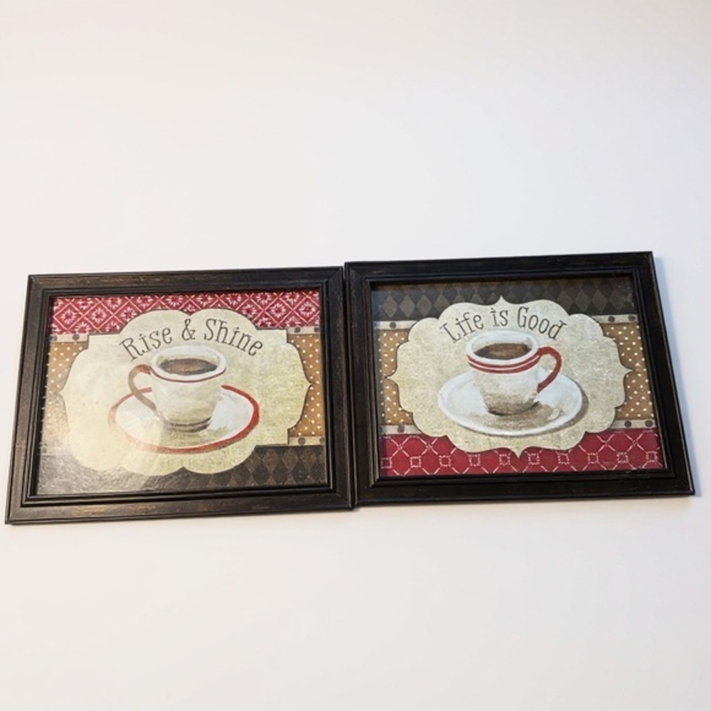 Life is Good & Rise & Shine Coffee Cup Wall Art Set – Retro Kitchen Decor